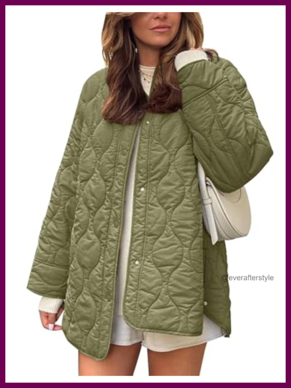 Quilted Lightweight Puffer Jacket Oversized Snap Pockets